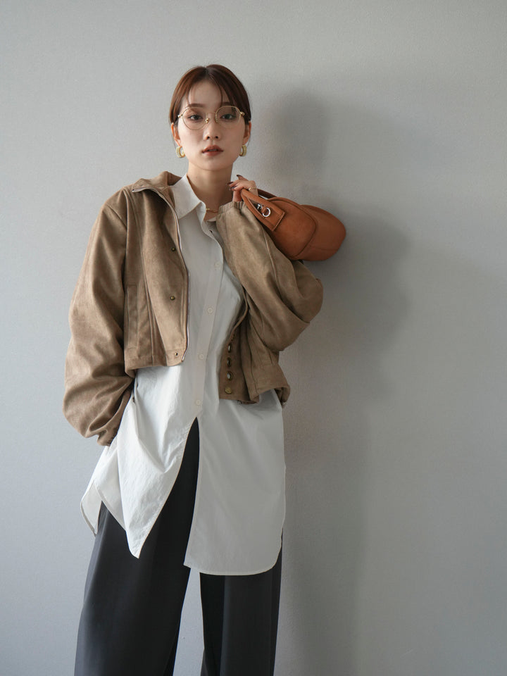 [予約]パンチングデザインスエードショートジャケット/ベージュ