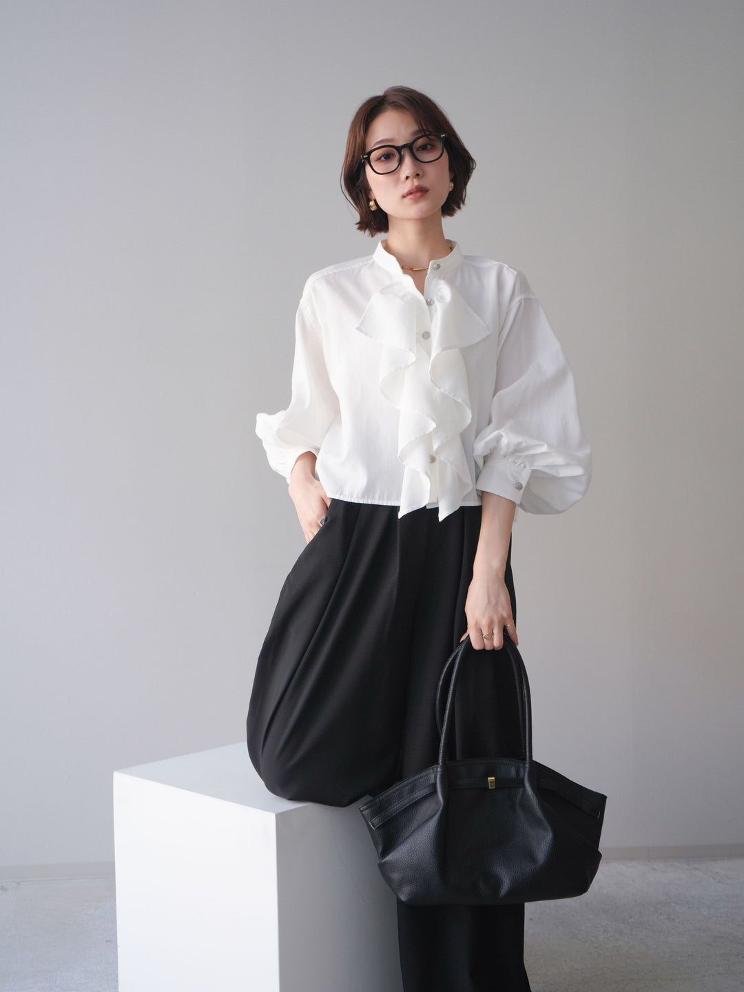 [SET]ラッフルフレアショートブラウス+ラッフルフレアショートブラウス(2set)