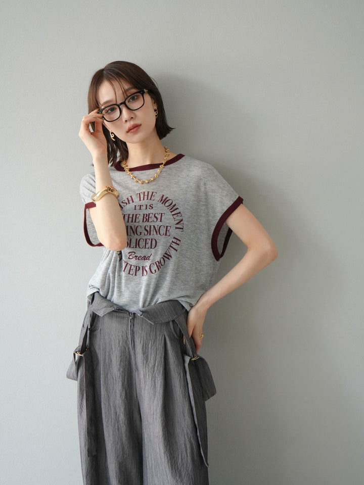 [SET]ストリングデザインハイウエストサロペット+シアーフライス ロゴプリントT (2set)