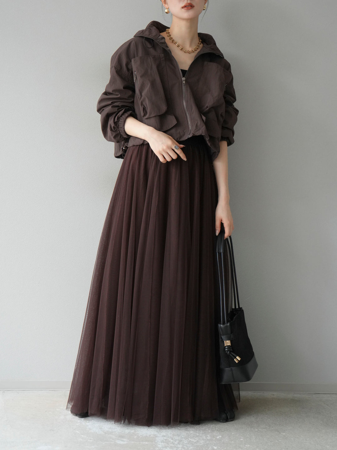 [予約]ポケットデザインショートブルゾン/ブラック