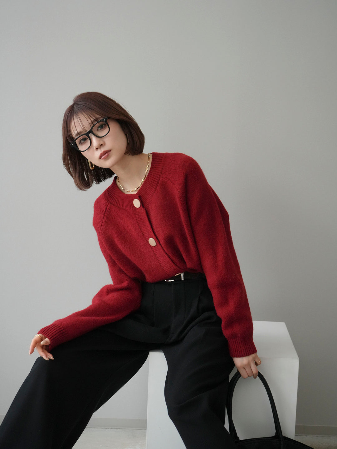 [予約]BIGボタンニットカーディガン/red