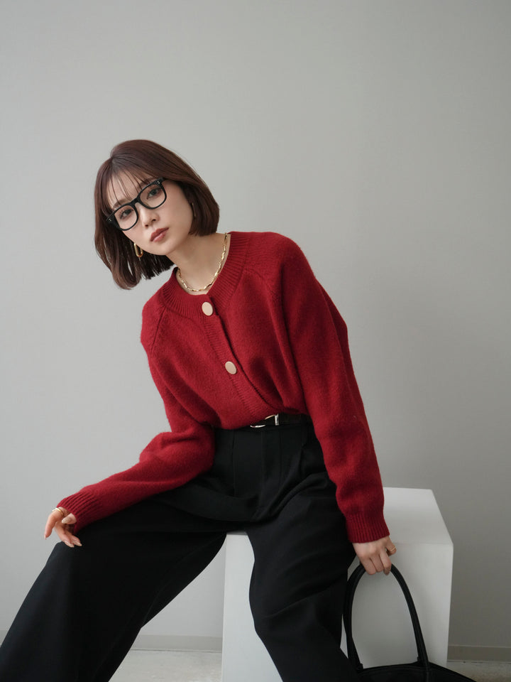 [予約]BIGボタンニットカーディガン/red