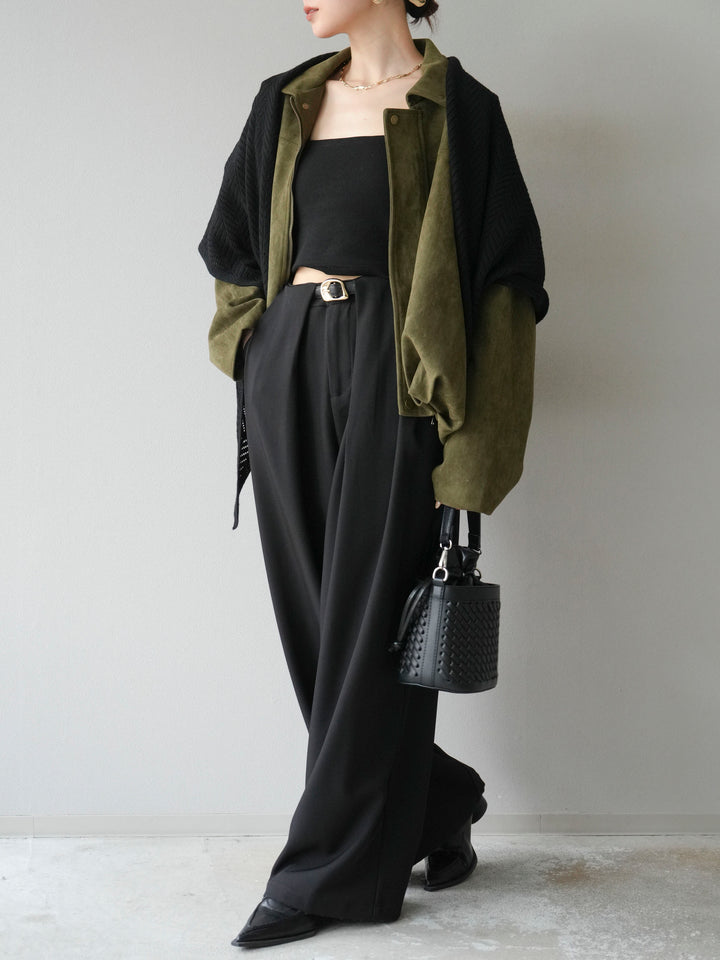 [SET] 麂皮外套+皮帶環設計寬褲（2套）