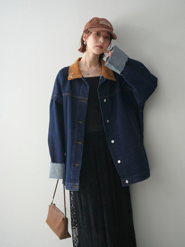 [予約]コーデュロイ×デニムミドルジャケット/indigo