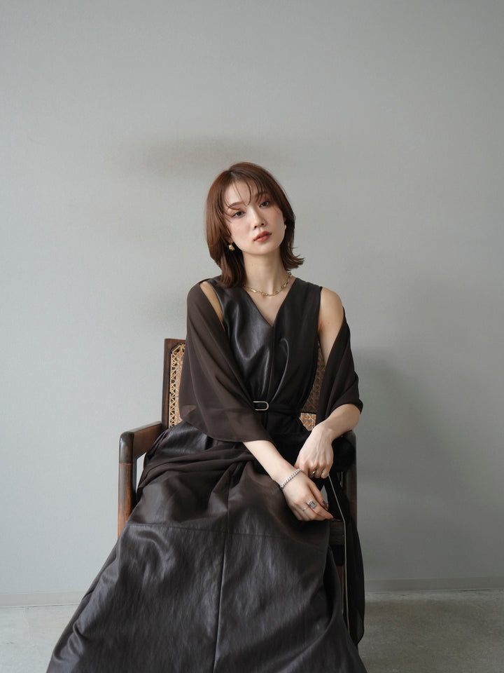 [予約]レザーAラインワンピース/ブラウン