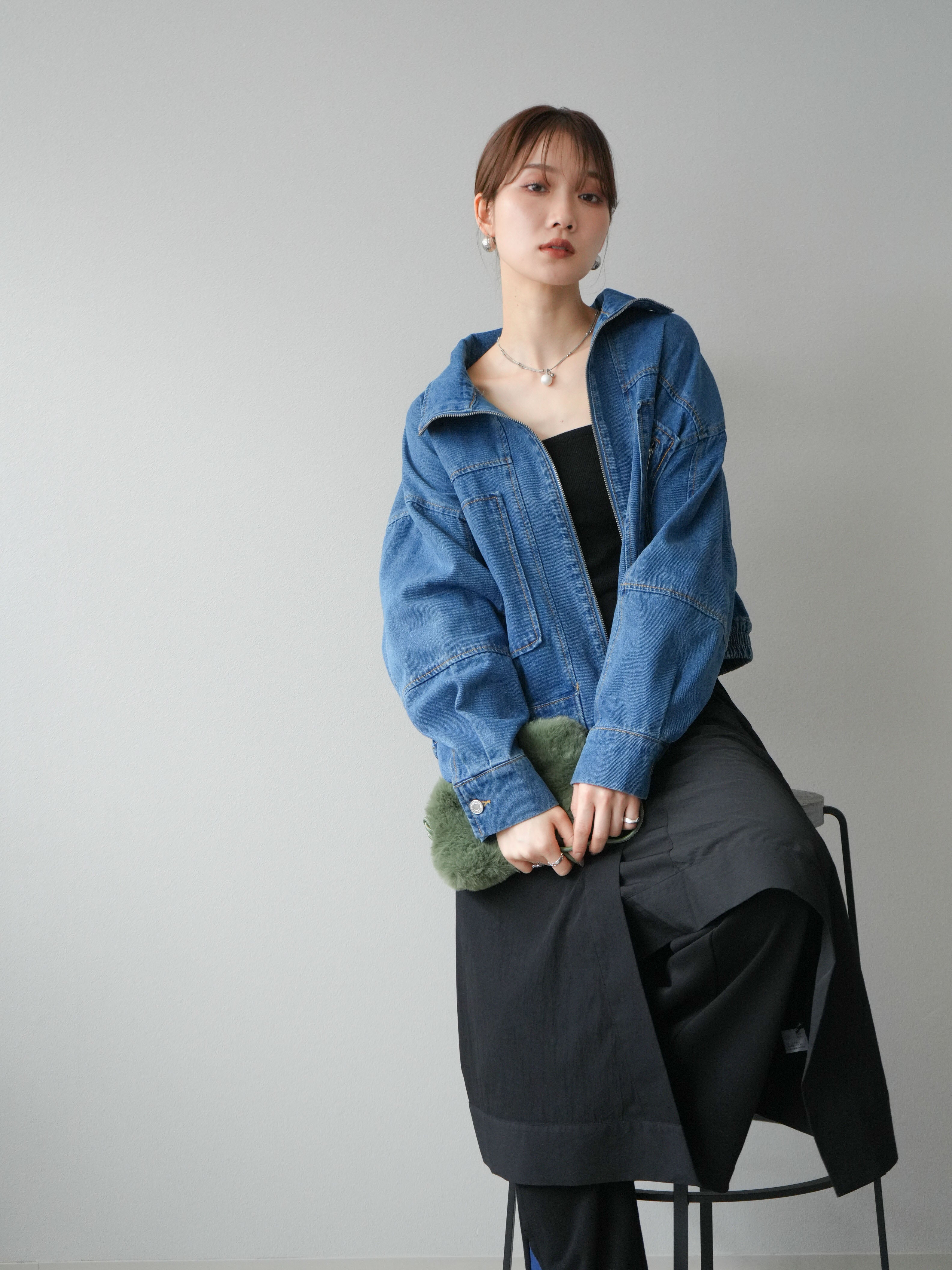 Lumierノーカラージップデザインデニムショート/ブルー/S/デニムジャケット 01_3f3ec0d7-5cb3-4578-b865-