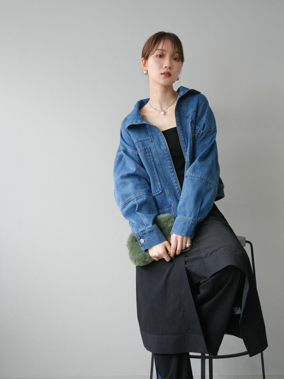 [予約]ZIPポケットデニムショートブルゾン/ブルー