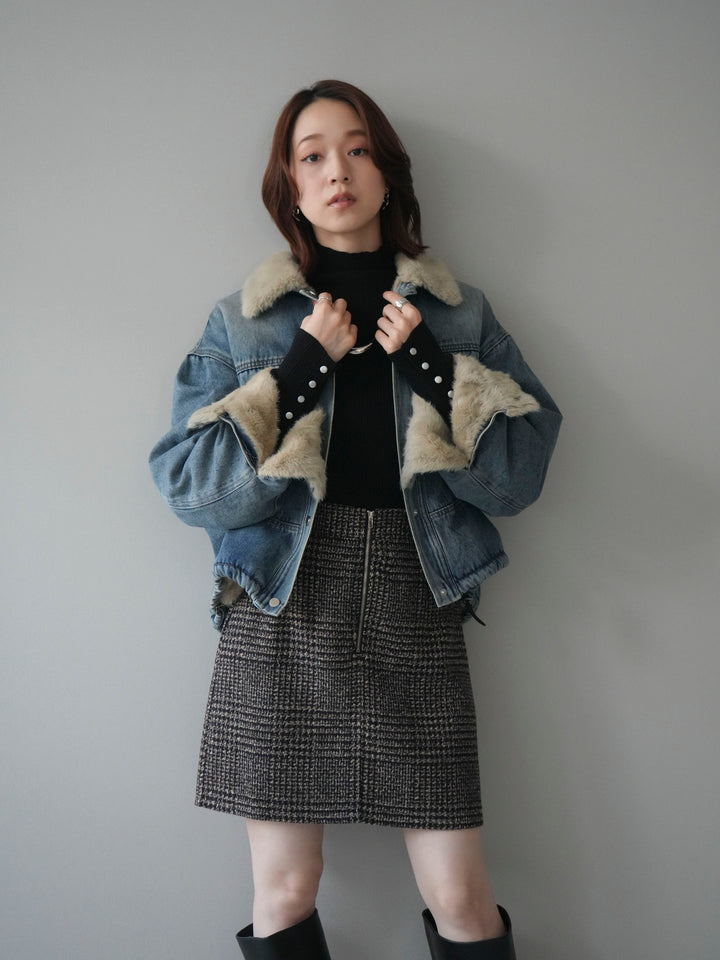 [予約]デニム×ファーステンカラーショートジャケット/lightblue