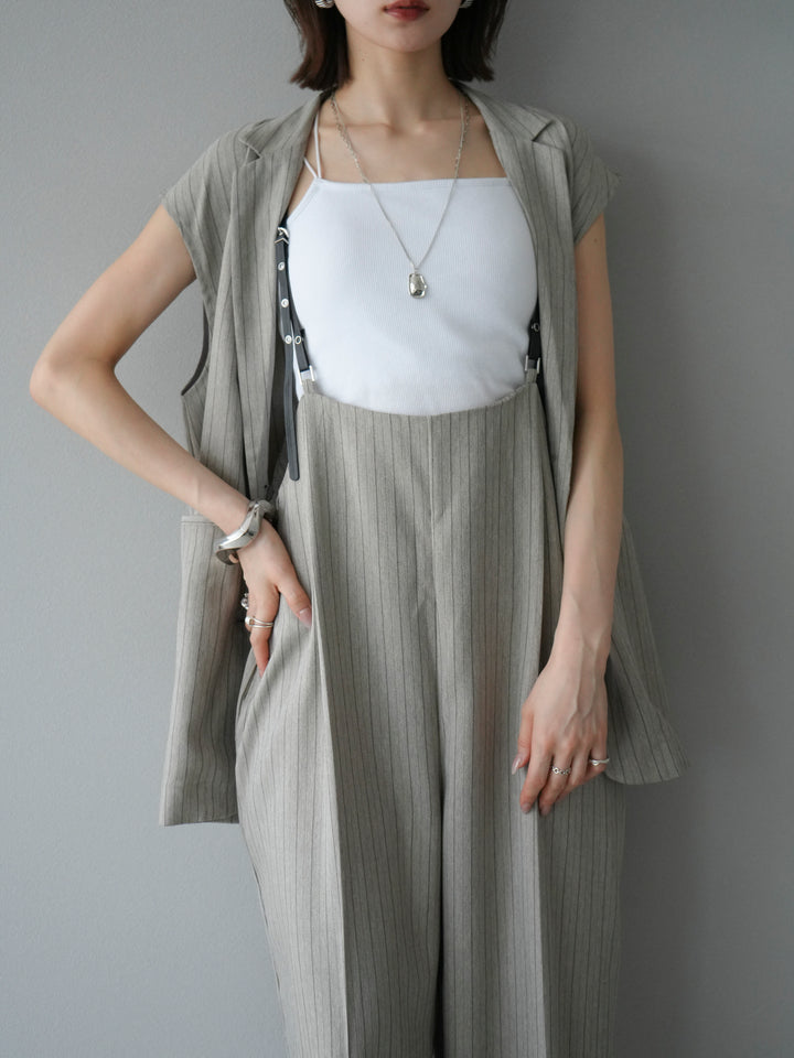 [SET]ヘリンボーンストライプジレ+ヘリンボーンストライプサロペット(2set)