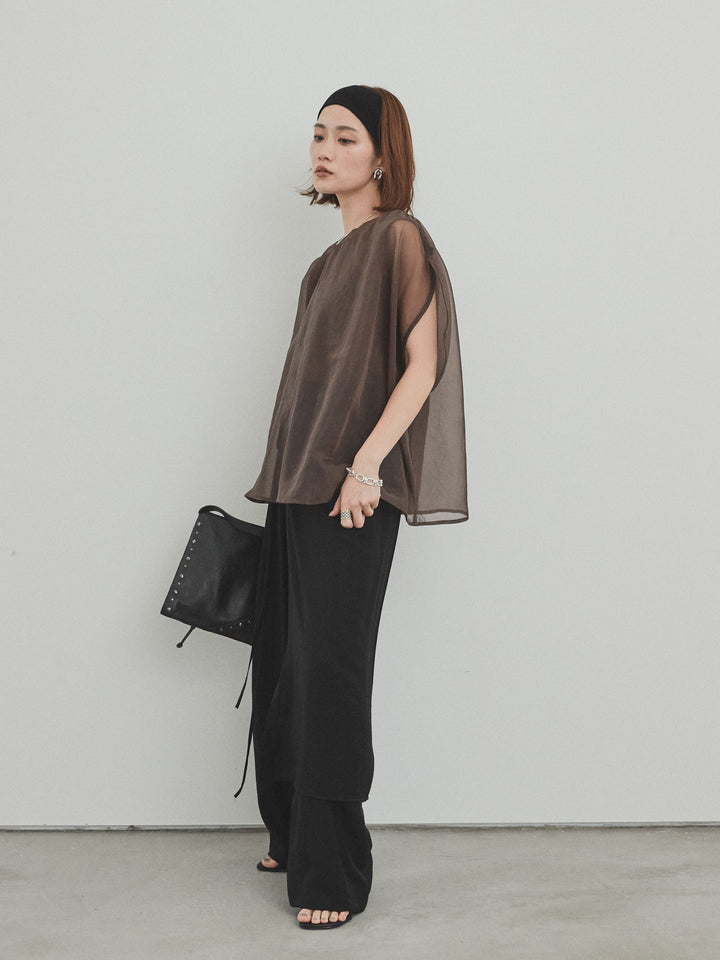 [SET]コンパクトスムースシアーレイヤードトップス+ワッシャーサテンレイヤードスカートパンツ(2set)