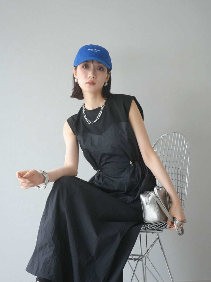 [予約]カットドッキングナイロンワンピース/ブラック