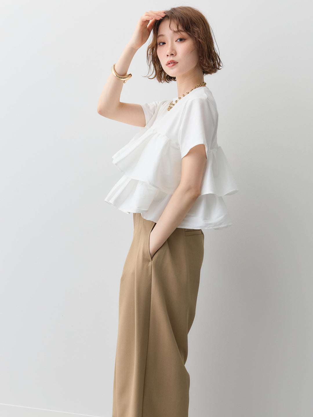 [SET]フリルティアードTEE+クレープデシンタックワイドパンツ(2set)