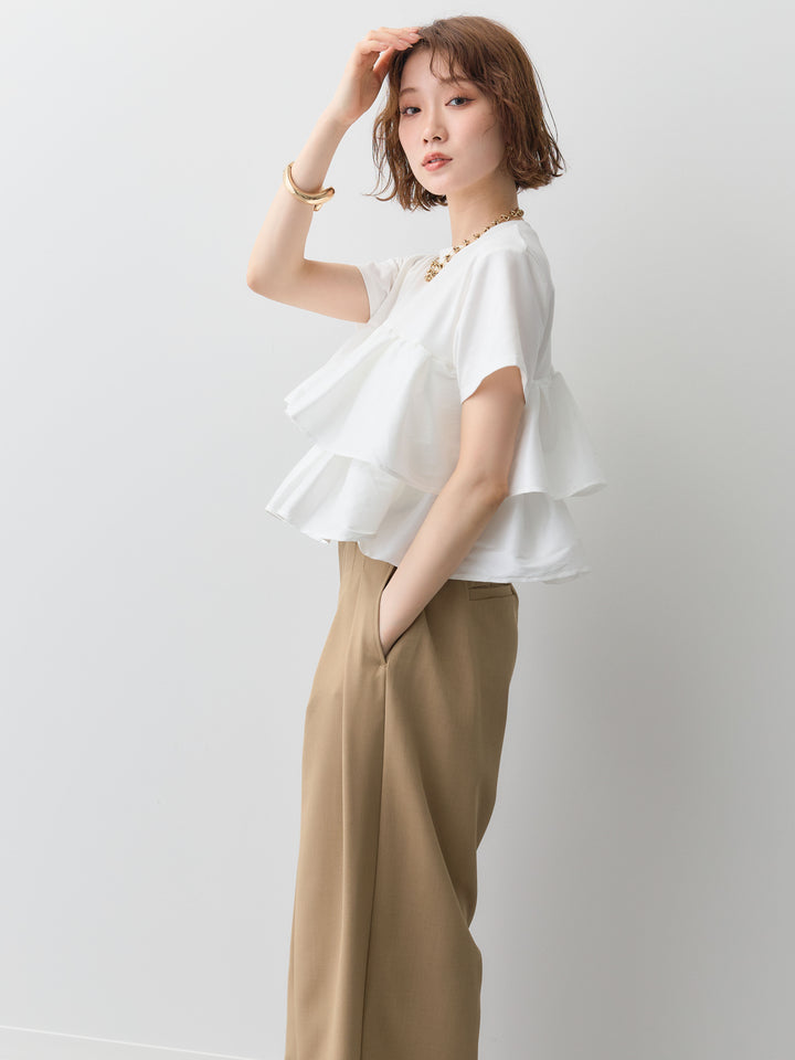 [SET]フリルティアードTEE+クレープデシンタックワイドパンツ(2set)