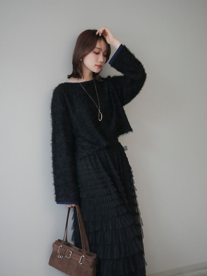 [予約]バイカラー2WAYシャギーニットカーディガン/black