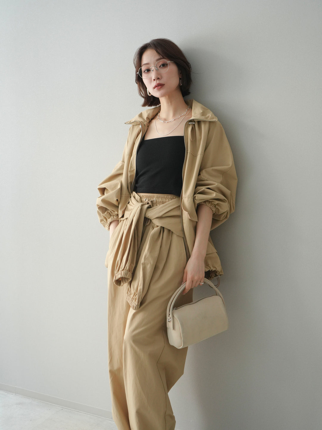 [予約]ビッグポケットコットンナイロンジップブルゾン/beige