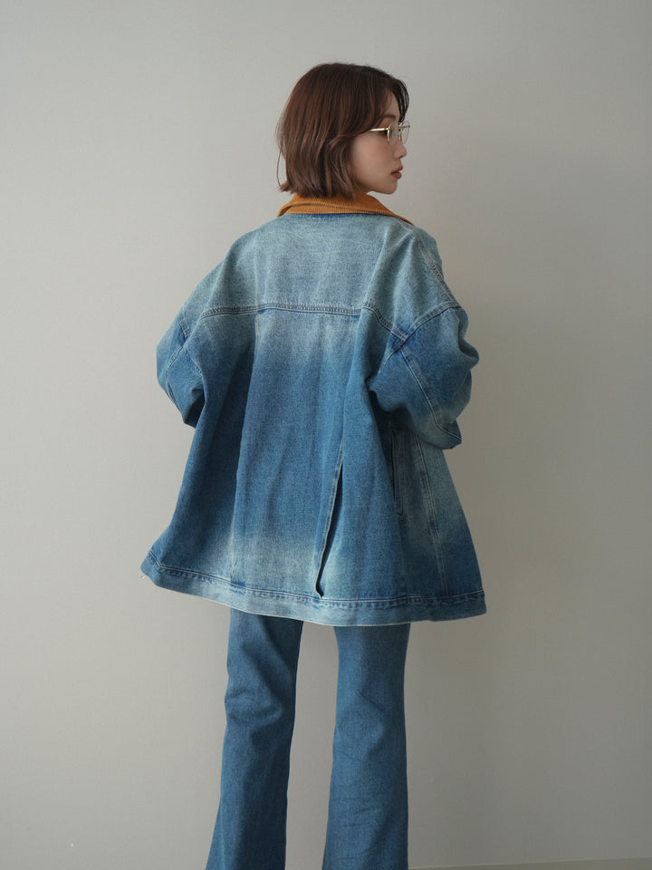 [SET]コーデュロイ×デニムミドルジャケット+フレアデニムパンツ(2set)