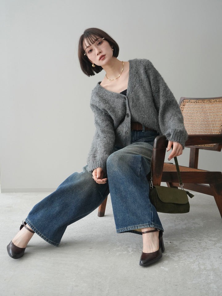 [予約]起毛シャギーニットカーディガン/gray