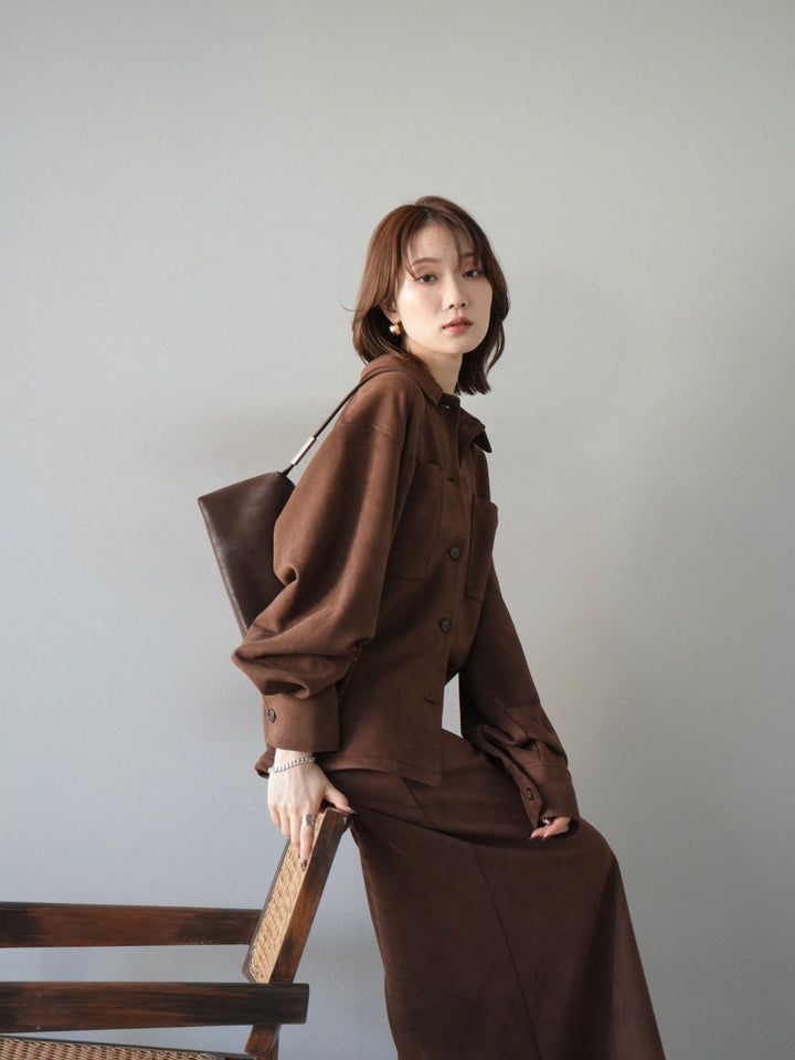 [SET]スエードシャツジャケット+スエードタイトスカート(2set)