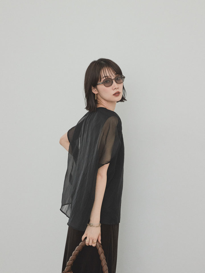 [SET] 緊湊光滑透視層疊上衣 + 天鵝絨低腰裙 (2set)
