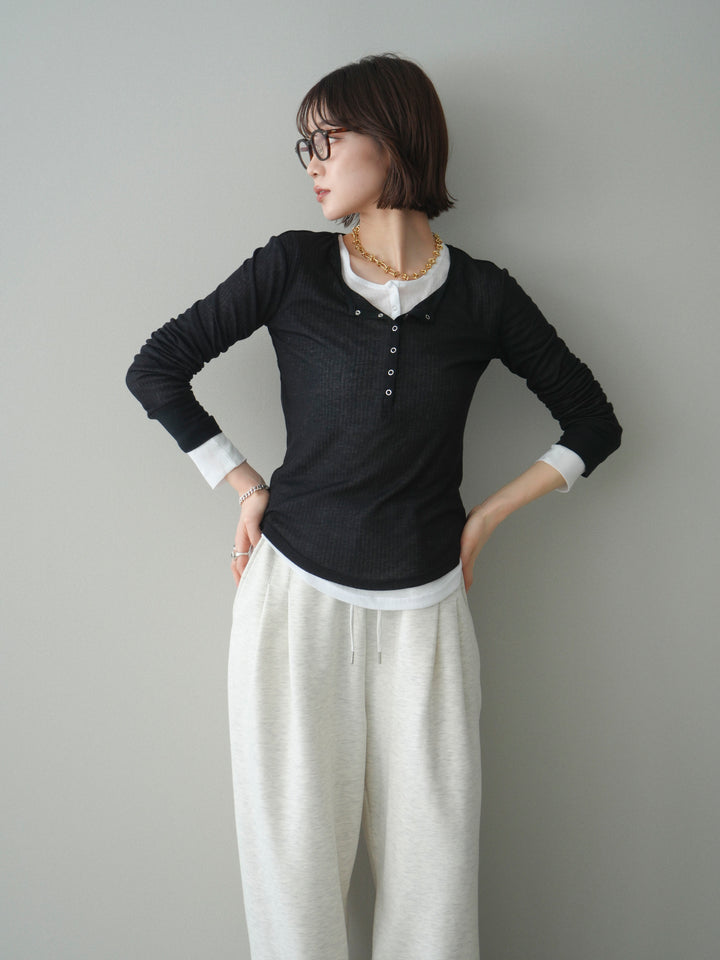 [予約]シアーリブヘンリーネックロンT/black