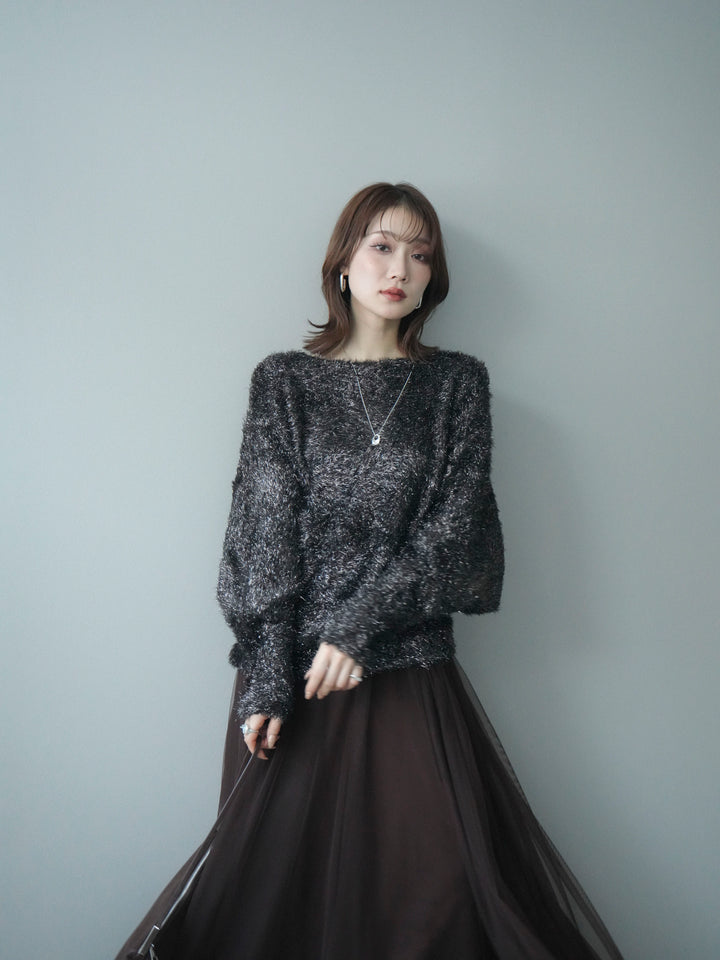 [予約]ラメシャギードルマンニットプルオーバー/brown