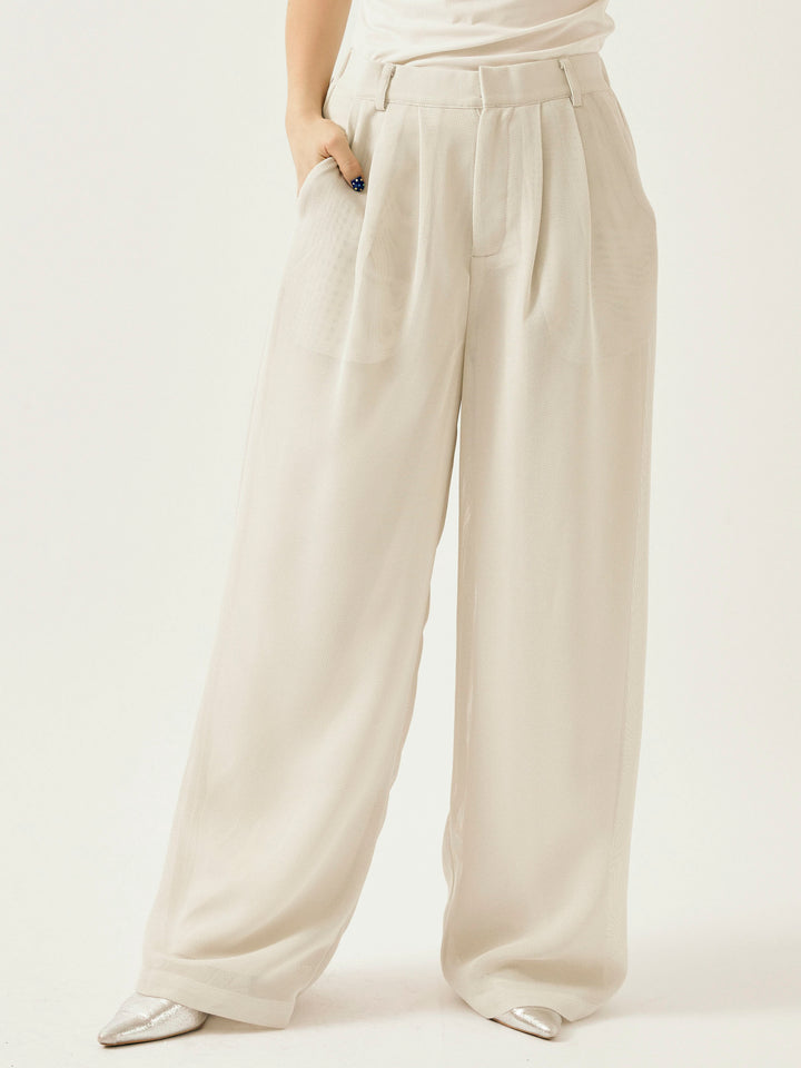 [予約]メッシュタックワイドパンツ/オフグレー