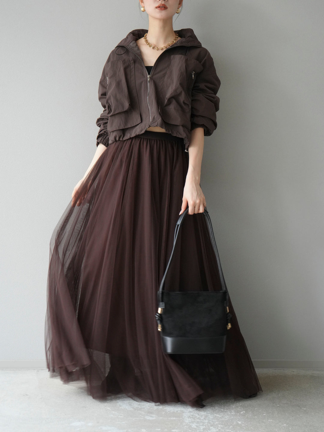 [予約]ポケットデザインショートブルゾン/ブラック