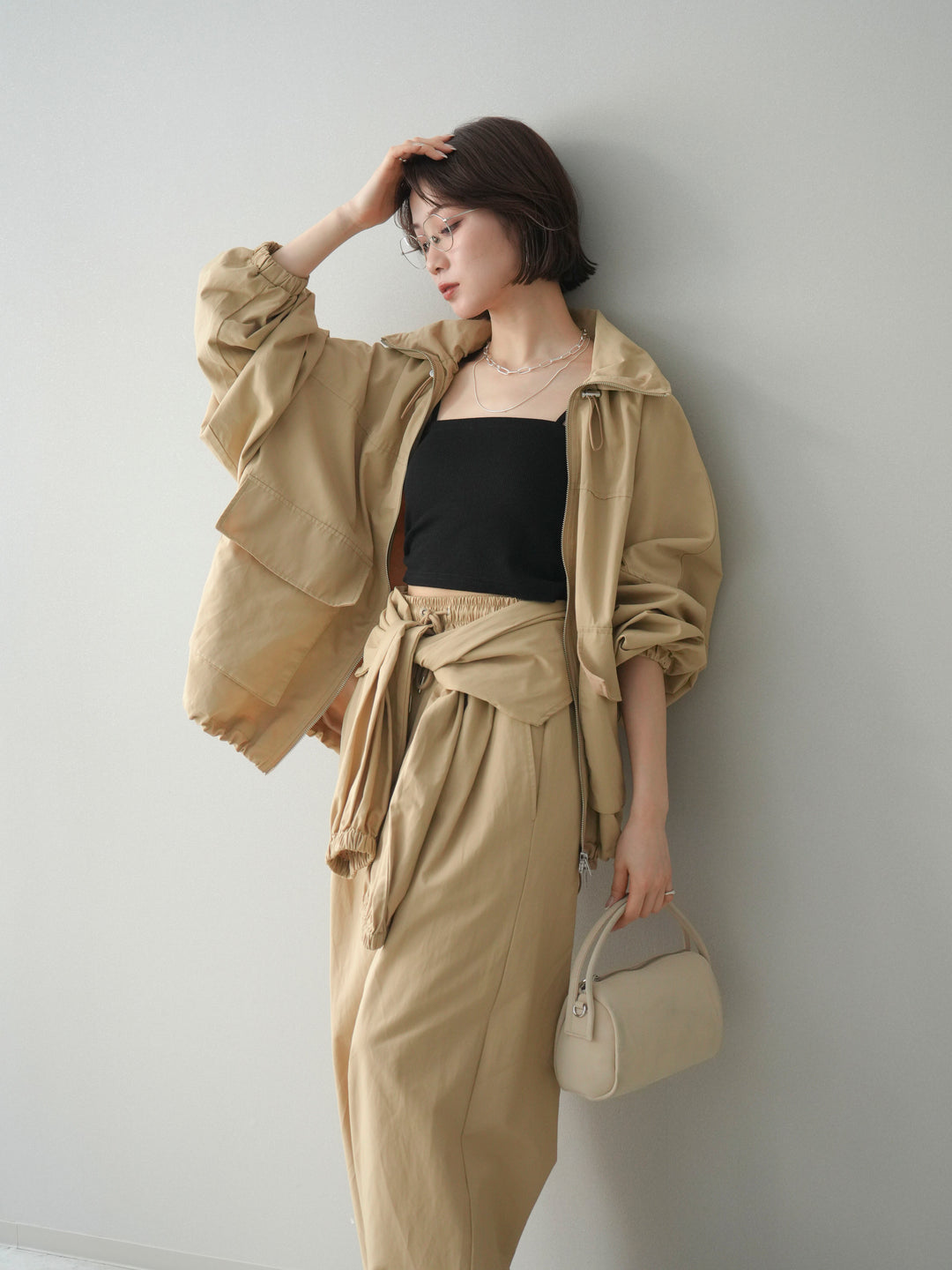 [予約]ビッグポケットコットンナイロンジップブルゾン/beige