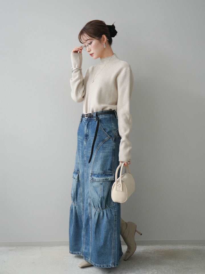 [予約]カーゴデニムロングスカート/blue