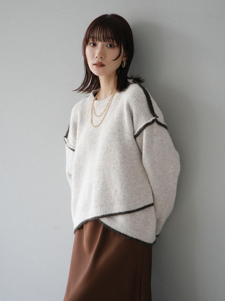 [預訂] 色彩協調針織套頭衫/象牙色