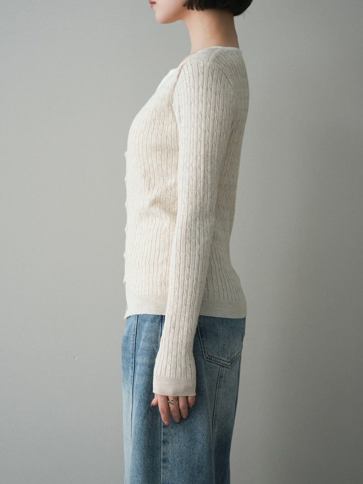 [予約]バイカラーレイヤードニットカーディガン/white