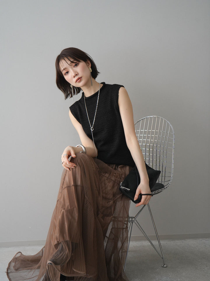 [予約]ノースリーブリネンタッチシアーニットプルオーバー/black