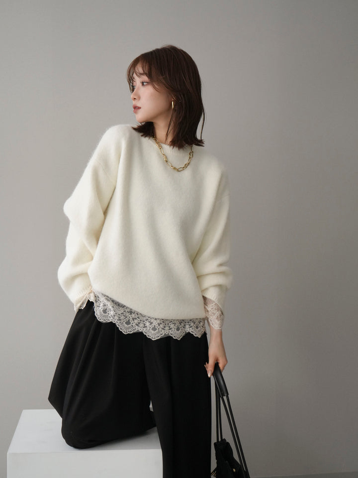 [予約]アンゴラタッチクルーネックニットプルオーバー/white