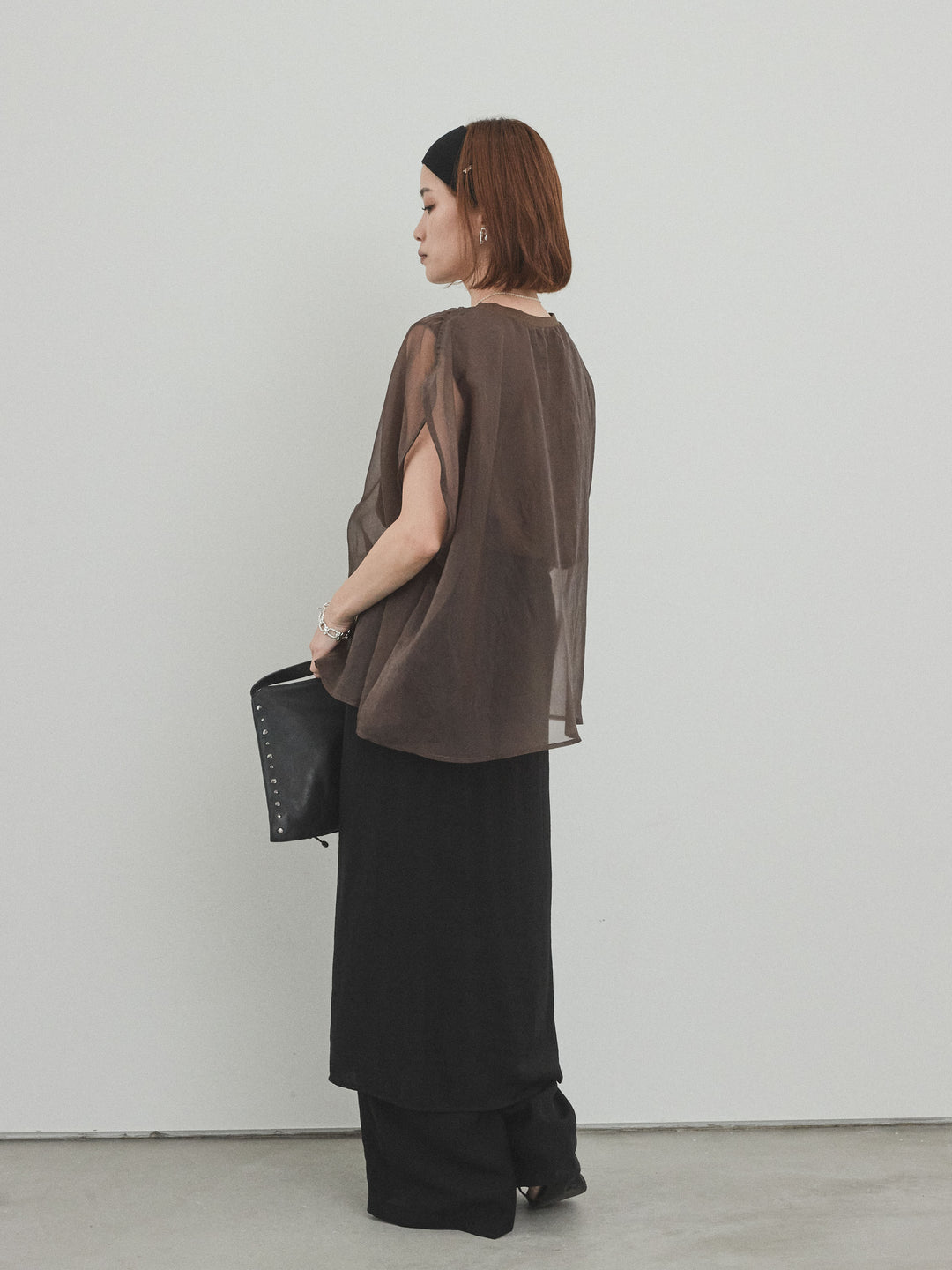 [予約]ワッシャーサテンレイヤードスカートパンツ/ブラック