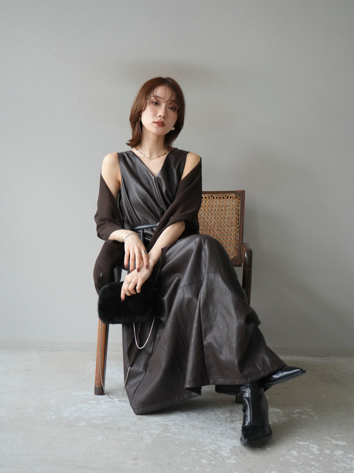 [予約]レザーAラインワンピース/ブラウン