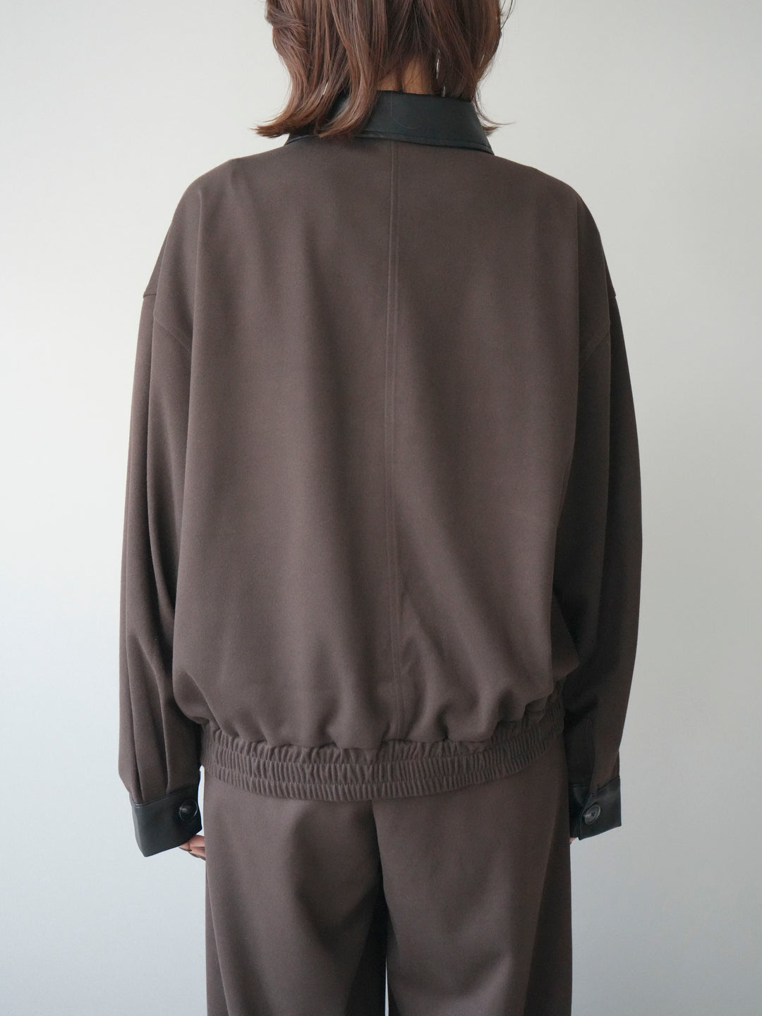 [予約]レザー襟配色パイピングブルゾン/brown