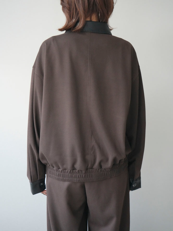[予約]レザー襟配色パイピングブルゾン/brown