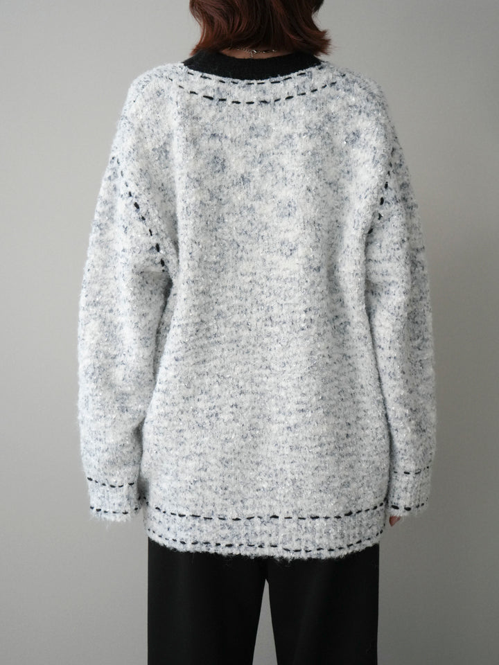 [予約]ブークレハンドステッチニットカーディガン/gray