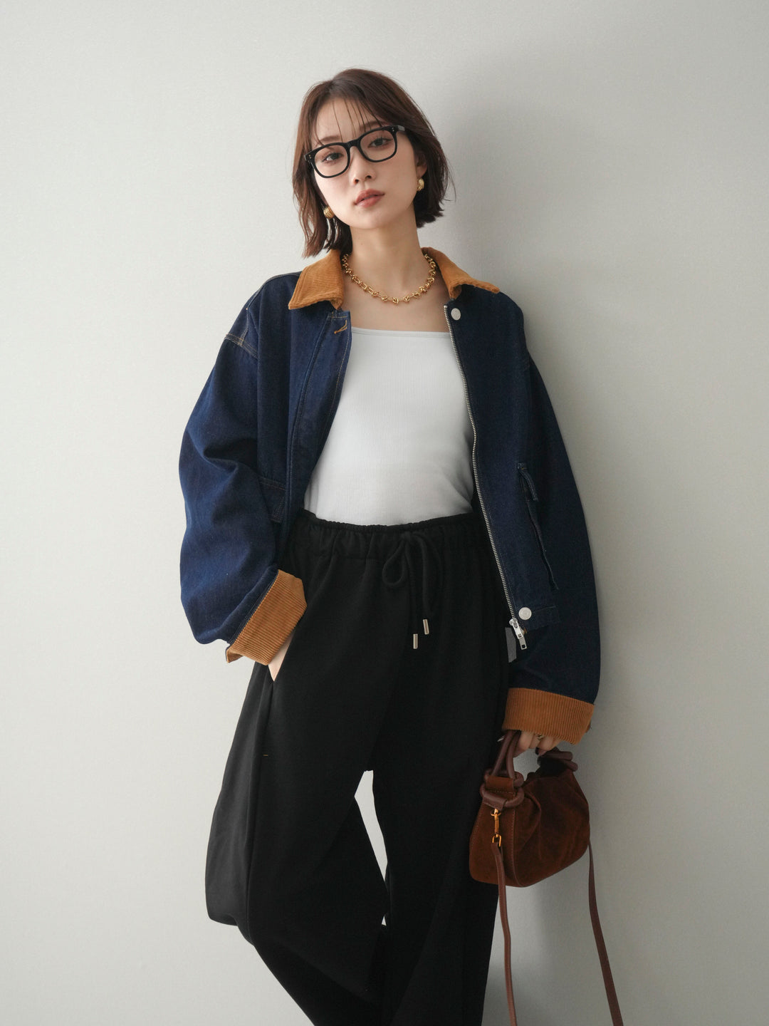 [予約]コーデュロイ×デニムショートカバーオール/indigo