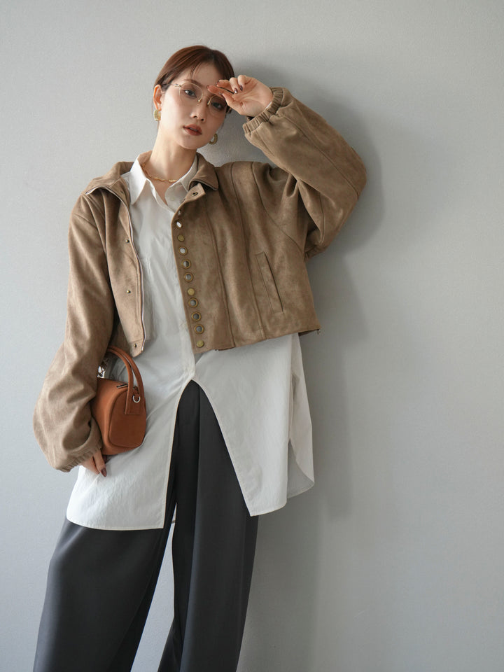 [予約]パンチングデザインスエードショートジャケット/ベージュ