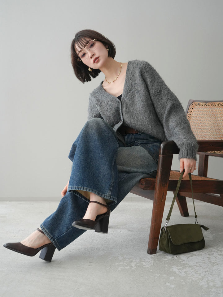 [予約]起毛シャギーニットカーディガン/gray