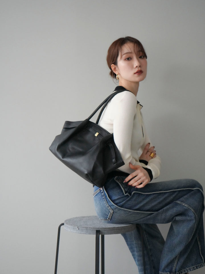 [予約]レイヤード配色ポロニットトップス/beige