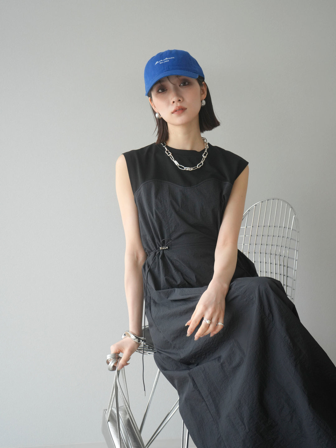 [予約]カットドッキングナイロンワンピース/ブラック