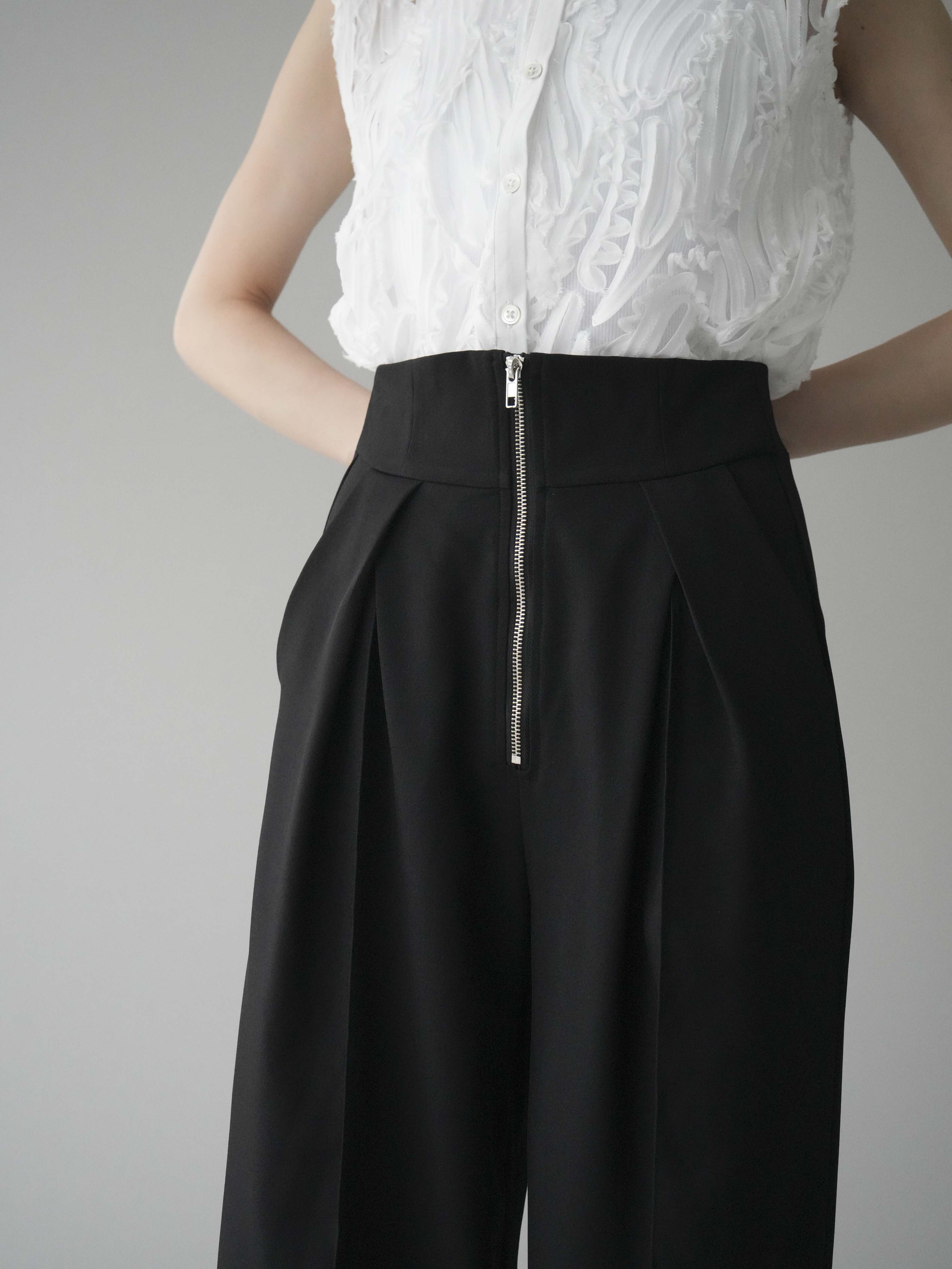 予約]ジップタックワイドパンツ/ブラック – Lumier