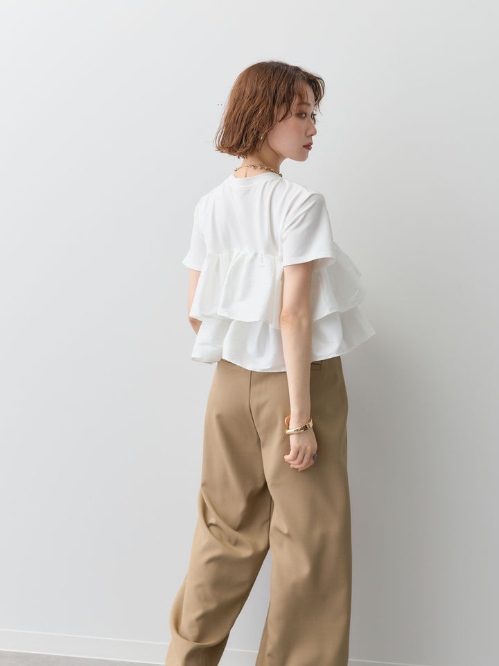 [SET]フリルティアードTEE+クレープデシンタックワイドパンツ(2set)