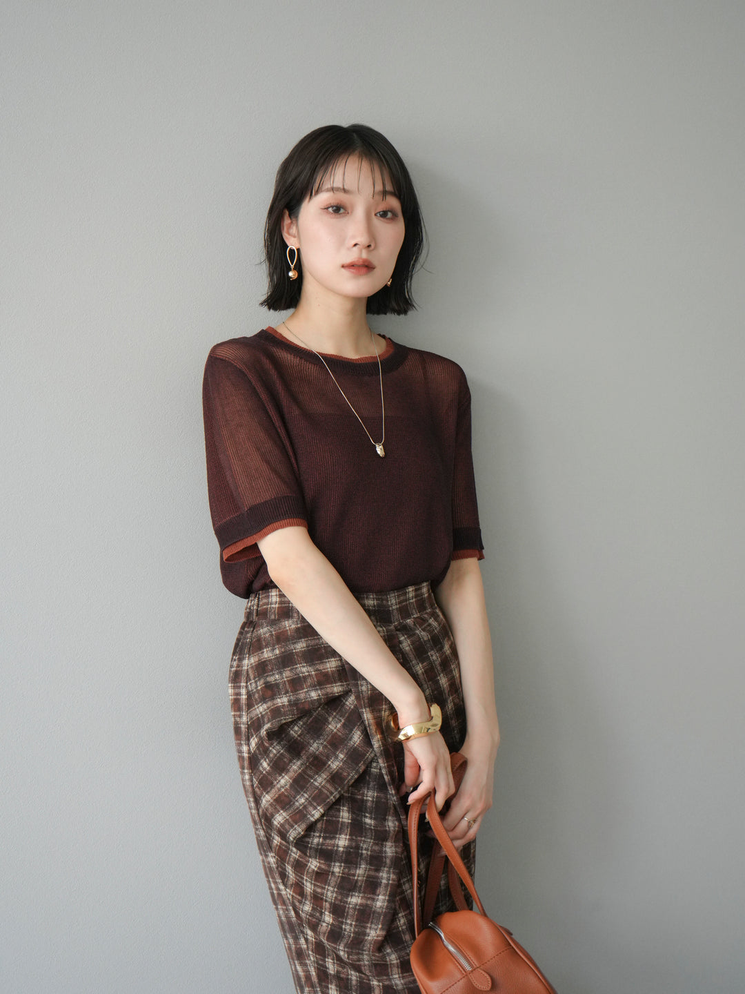 [SET]リネンタッチ配色二重臼ハーフニットトップス+選べるアソート柄スカートセット(2set)