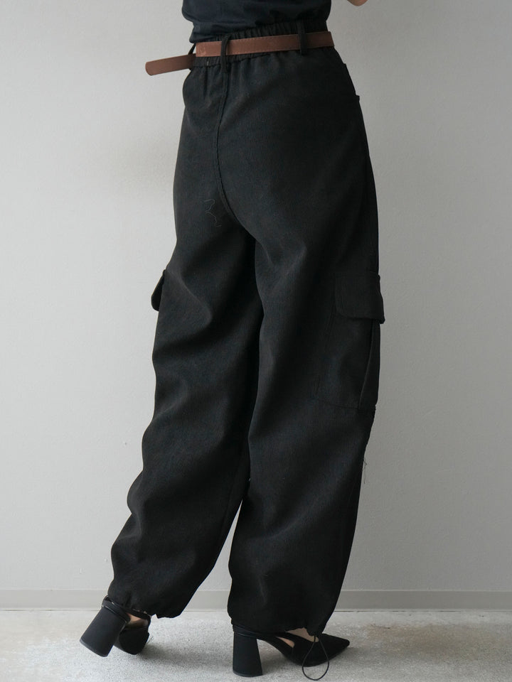 [予約]ベルト付コーデュロイカーゴパンツ/black