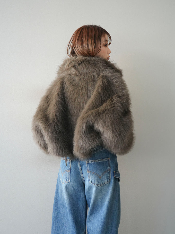 [予約]フェイクファーショートZIPジャケット/brown
