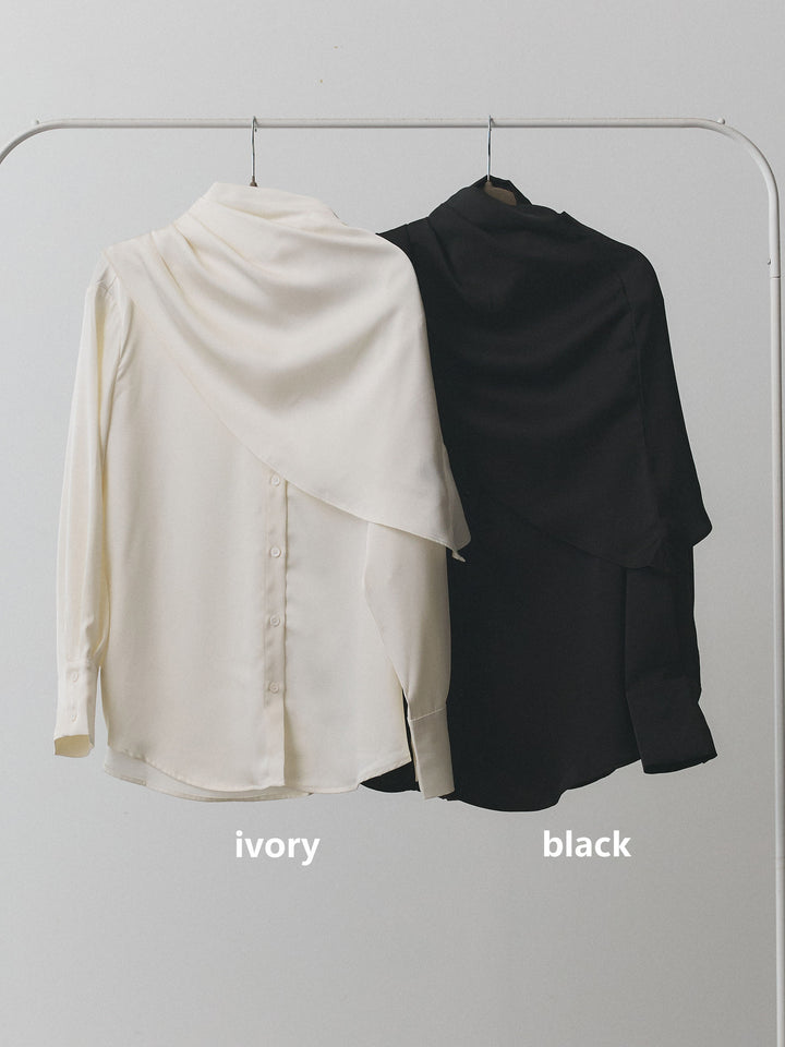 【Allure】[SET]ケープ付サテンシャツ+ケープ付サテンシャツ(2set)