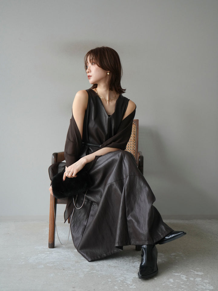 [予約]レザーAラインワンピース/ブラウン